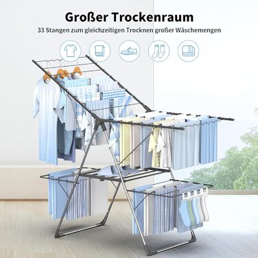 Сушарка для білизни Innotic - розкладна, портативна, з 4 крилами, регульована по висоті, для балкону та дому (сіра)