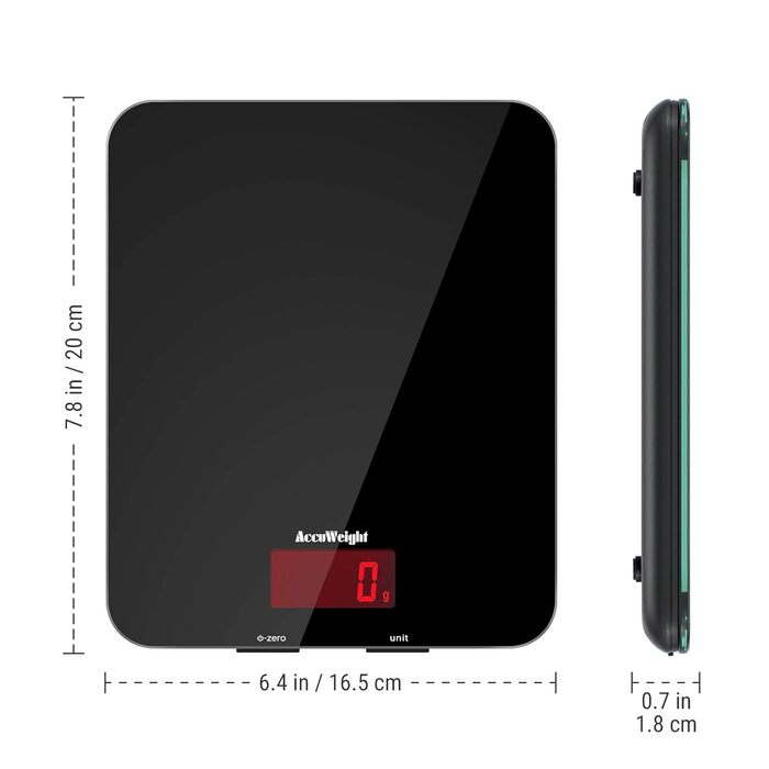 Кухонні ваги ACCUWEIGHT 5 кг з LCD-дисплеєм з міцного скла, функція тарування, ваги для листів, висока точність до 1 г, для випічки, приготування їжі, ювелірних виробів, батарейки в комплекті, автоматичне вимкнення, чорний