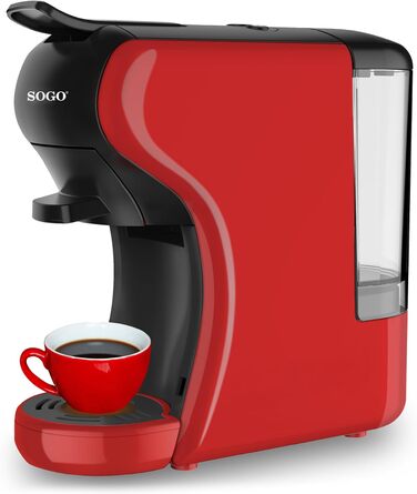SOGO 3-in-1 Espresso Coffee Machine | Adapter for Capsules of Leading Brands | Ground Coffee, Coffee Pads, Tea | 19 Bar Pressure | Compact Size (SS-5675) (red)