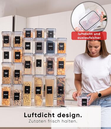 Набір контейнерів для зберігання Deco haus® (24 шт.) з кришкою, чорний - для продуктів, кухні, організації