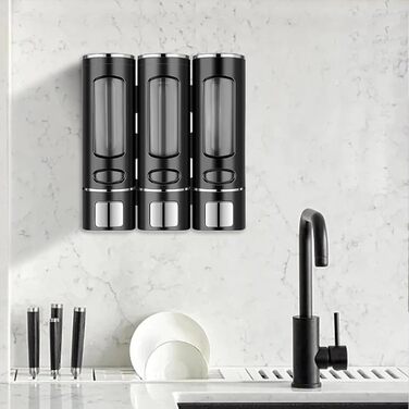 Дозатор для мила Qudubuy, 400 мл, 3 відсіки, настінний, для душу, шампуню, кондиціонера, без свердління, для ванної та кухні, велика місткість