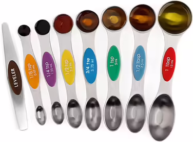 Measuring spoons, stainless steel, double-head measuring spoon, 8-piece set, spice scale, measuring spoons, measuring cup, scraper, baking tool (black, one size) (multicolored, one size)