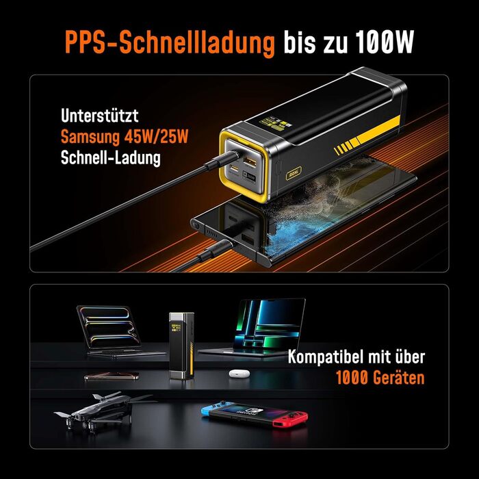 Power Bank AOHI 240W для ноутбуків 27600mAh (99.3Wh) з підтримкою PD 3.1. Ідеально для MacBook Pro, iPad Pro, iPhone, Galaxy, Steam Deck. Сірий колір.