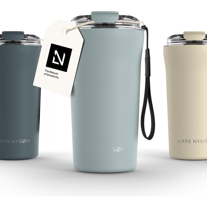 Термокружка для кави та напоїв LARS NYSØM 380 мл з Tritan кришкою та петлею | Термокружка з нержавіючої сталі, ізольована, витікає, для кави та чаю (Sky Blue)