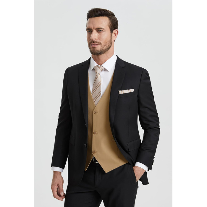 Жилет чоловічий HISDERN формальний елегантний бавовняний однотонний V-подібний виріз з кишенями для весілля, вечірки, бізнесу (S, Хакі)