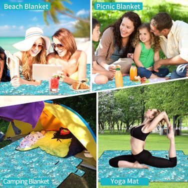 Килимок для пікніка DICLLY 200x200 см, водонепроникний, з підкладкою, що не прилипає до піску, для відпочинку на природі