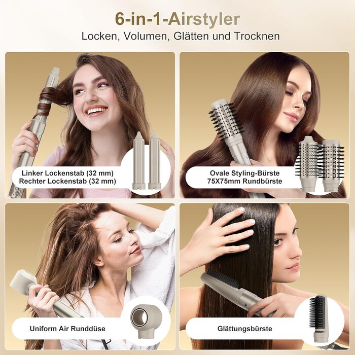 7MAGIC Airstyler 6-в-1: стайлер, плойка, фен, іонізація, для волосся, професійний, для особливих випадків, золото