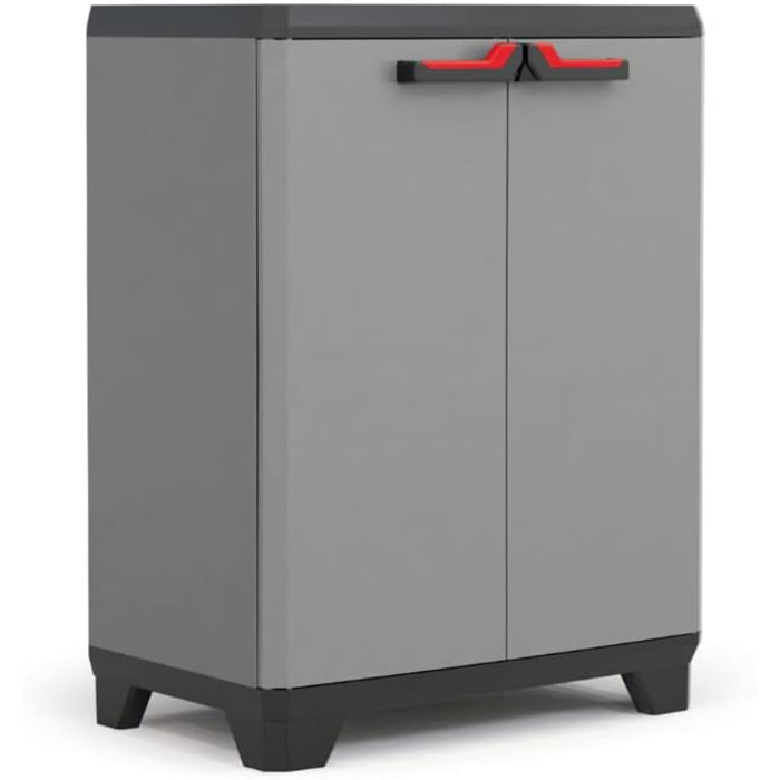 Keter Stilo Plastic Cabinet, tall, WxDxH: 68x39x173cm, gray/black/red, including 3 adjustable shelves (max. load capacity of 15kg each) (Base cabinet)