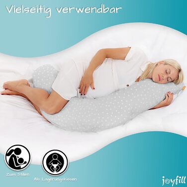 joyfill® Microbead Pregnancy Pillow 190cm | Pregnancy Pillow - Made in Germany | Ideal for Sleeping & Breastfeeding Thanks to Whisper-Quiet & Comfortable Filling | Breastfeeding Pillow XXL Breastfeeding Pillow Grey - Dots