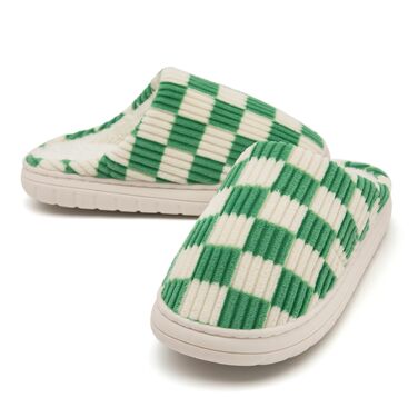 Тапочки додому жіночі та чоловічі, плюшеві, з піною Memory, в клітинку, з антиковзкою підошвою, теплі, з підкладкою з хутра, 40/41 EU, зелені