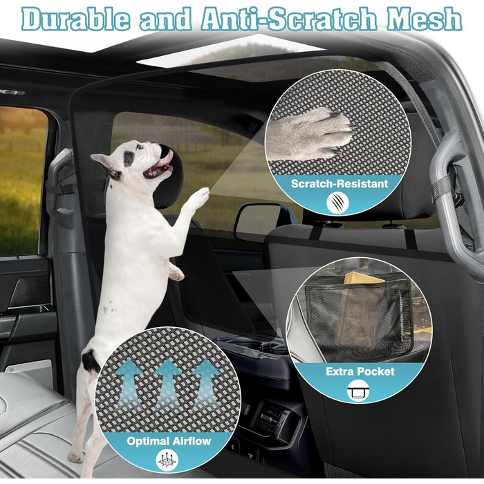 Сітчаста перегородка для собак у автомобіль Mixsuper, 133,1 см, для позашляховиків, пікапів та авто, міцна, чорна (Large)