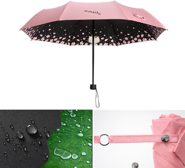 Жіночий парасолька Voy Lady – компактний, складна, з UV-захистом, рожевий, з квітковим принтом (96 см)
