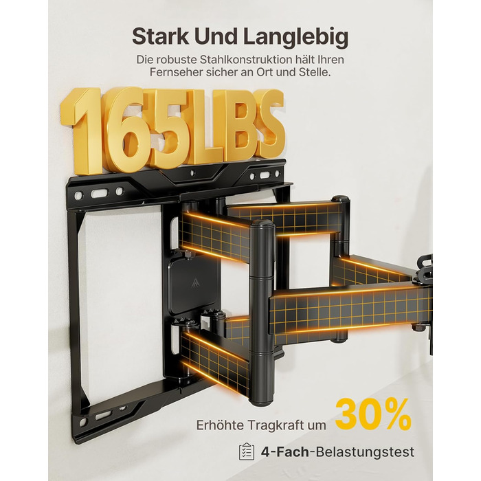 Настінна кріплення для телевізора monTEK, 37-90 дюймів, до 75 кг, з подвійними шарнірними руками, регулювання нахилу, поворот і витягування, VESA 600x400