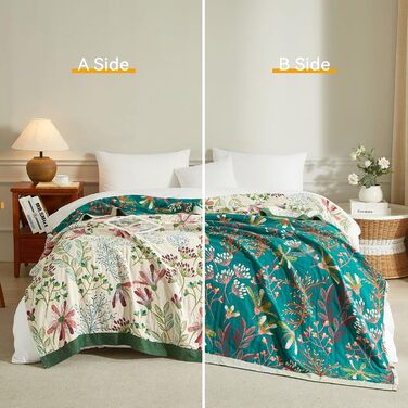 Богемна ковдра Boho 150x200 см, 100% бавовна, двостороння муслінова ковдра, плед для дивану та ліжка, Patchwork, зелено-бежева