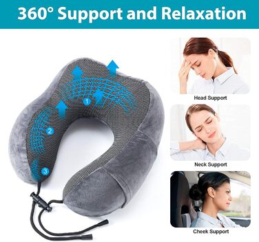 Подушка для шиї у подорожах: Memory Foam, ергономічна, для автомобіля, літака, офісу (сіра)