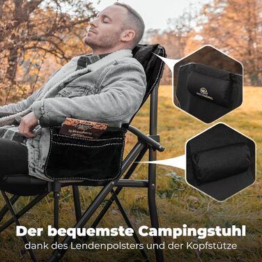 Крісло кемпінгове складане посилене до 160 кг з подушкою, підсклянником та сумкою для зберігання - для риболовлі, пляжу, відпочинку на природі (Чорне)