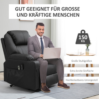 HOMCOM Electric Recliner Chair, Massage Chair with Lift Assist, Reclining Chair with Lie-Flat Function, TV Chair with Remote Control, PU | Aosom