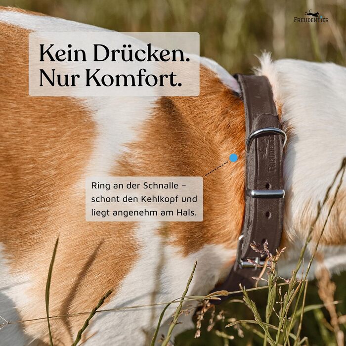 Смугастий шкіряний нашийник для собак Freudentier Alsterufer - ручної роботи, з сертифікованої шкіри, для малих, середніх та великих собак (Чорний, 43,5-55см)