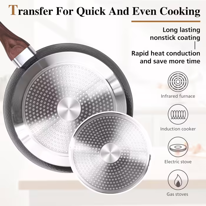 DishDelight Induction Cookware Set - 12-Piece Cookware Set with Granite Coating and Glass Lids, Induction Compatible, Non-Stick Aluminum Pots and Pans in Black