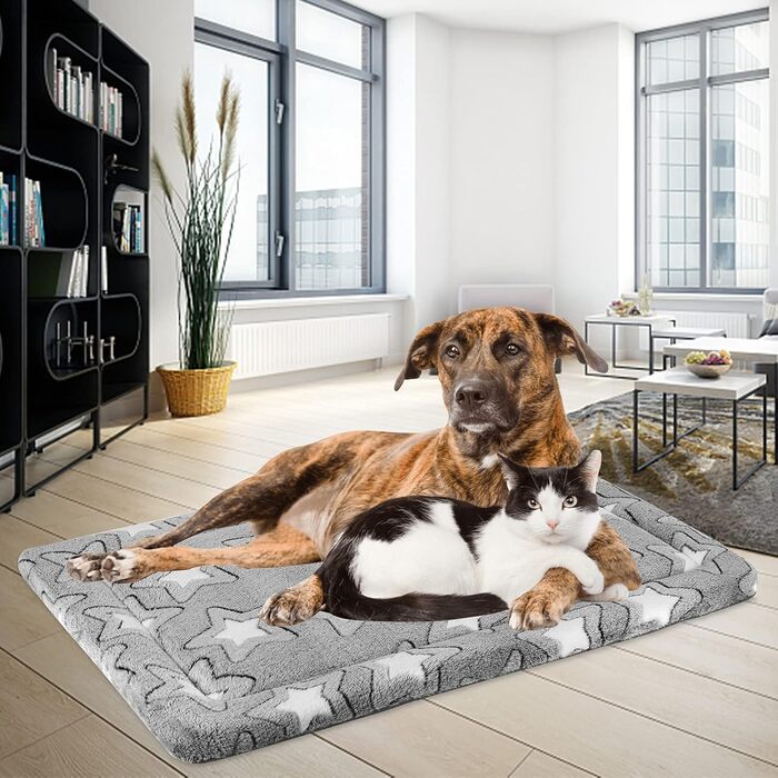 EMPSIGN Dog Bed, Medium-Sized Dogs, Washable Dog Cushion (Cool and Warm), High-Density Foam Dog Mat for Cages, Grey, 76x51x2.8cm (XXXL (137*84*2.8cm))