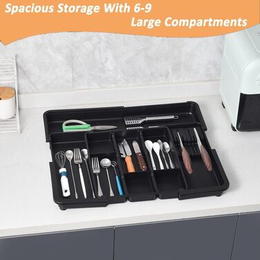 Органайзер для столових приборів ZHUlYIWIN в шухляду, розсувний, з тримачами для ножів (сірий)