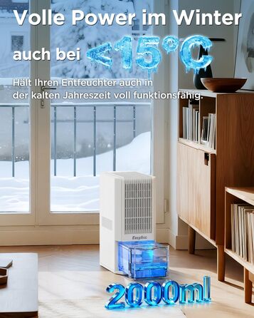 EasyAcc Електричний осушувач повітря 1200 мл, енергозберігаючий, тихий, портативний, з автовимкненням та режимом сну. Ідеально для офісу та дому (2000 мл, кремовий)