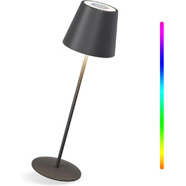 LED настільна лампа MALUX бездротова з диммуванням, 8 кольорів RGB, металева, IP54, для дому та саду, їдальні, спальні, балкону, готелю (сірий, чорний)
