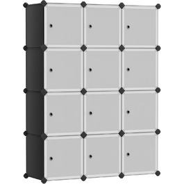 SONGMICS Regal System, Shoe Rack, Set of 16 Cubes, Plastic Wardrobe, with Doors, Plug-in Shelf, Storage for Clothes, Shoes and Books, Easy Assembly, LPC443G01 (12 Cubes (93B x 123H cm), Black)