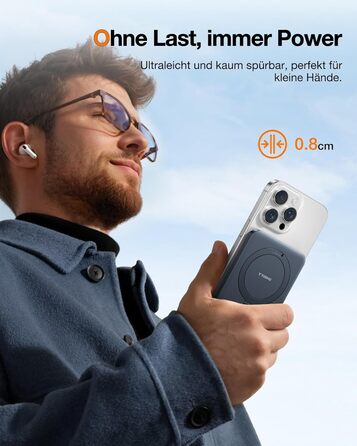 Портативний зарядний акумулятор TORRAS 5000mAh з MagSafe, USB-C, 22.5W PD, для iPhone 17 Pro Max та інших моделей, чорний