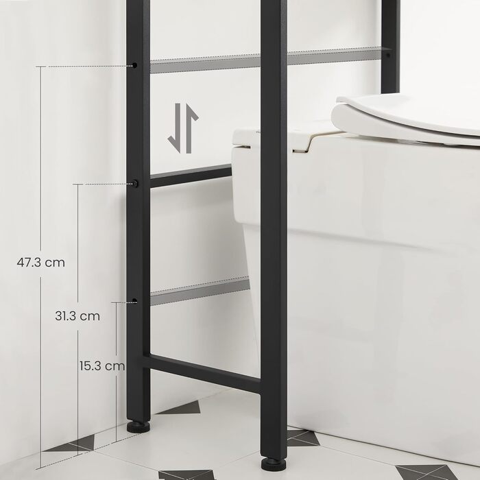 VASAGLE Toilet Shelf, 3 Tiers, Bathroom Shelf, Space-Saving, Easy to Assemble, for Laundry Room, Industrial Style, Rustic Brown and Black, BTS002B01