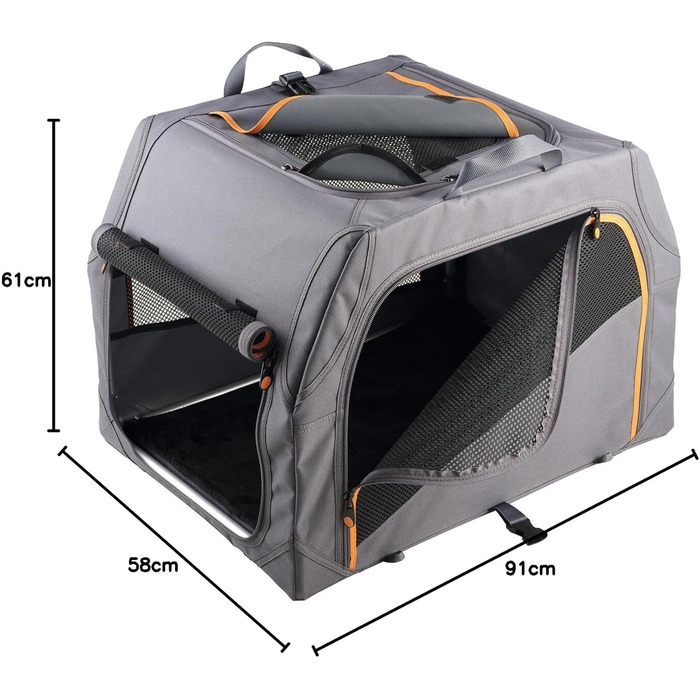Складана переносна переносна собача будка HUNTER з алюмінієвим каркасом, сірого/помаранчевого кольору, S (91 x 61 x 58 см)
