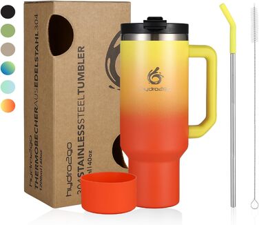 Термокружка Hydro2Go з трубочкою – BPA-free, придатна для миття в посудомийній машині, зберігає тепло 10 годин/холод 12 годин – 1200 мл, колір Sun