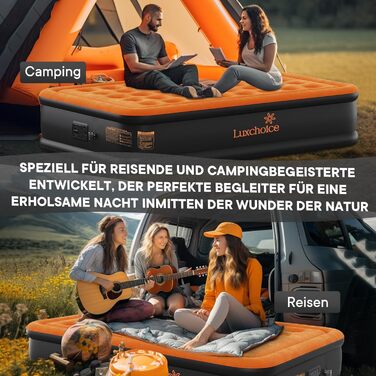 Надувне ліжко самонадувна, 1 місце, з електричним насосом, преміум якість, для кемпінгу та дому, темно-помаранчевий колір