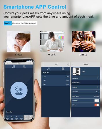 WellToBe Автоматичний годівниця для котів та собак з Wi-Fi, таймер, запис голосу, керування через додаток, 6 прийомів їжі на день (Чорний)
