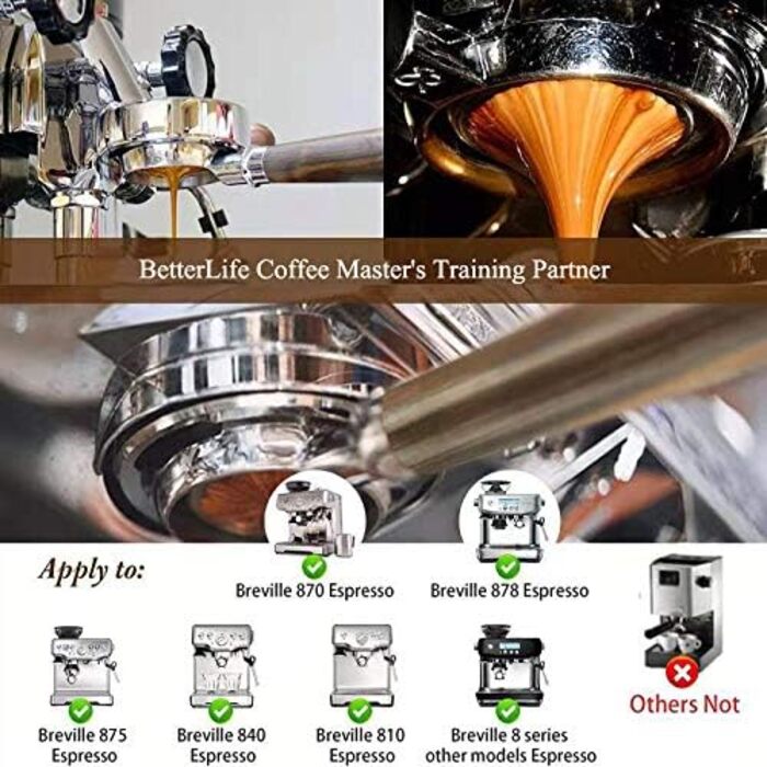 Bottomless Portafilter 54mm Compatible with Sage/Breville Barista Series 870/878/880 and 54mm Sage/Breville Espresso Machines, With 1 Cup Filter Basket, Wooden Handle