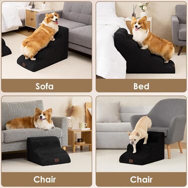 Сходинки для собак EHEYCIGA - 40 см, сірі. Зручні сходи для маленьких собак до ліжка/софи. 3 сходи, неслизьке покриття, миючий чохол. Розміри: 40 x 50 x 30 см