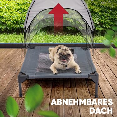 Підвищене лежак для собак з дахом, XL, 122x91x23/114 см, сірий, 520084 (L 76 x B 76 x H 18 см)