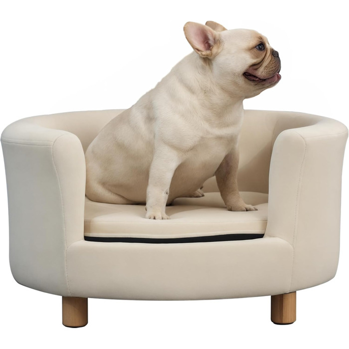 PawHut Софа для собак з підголівником та знімним подушкою, для дому, 65x64x37 см, кремовий колір