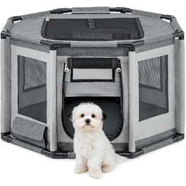 Вольєр для цуценят Lionto з оксфордської тканини, сірий, 112x112x62 см. Атмосферостійкий, з сіткою, блискавкою та кишенею. Підходить для собак та котів.
