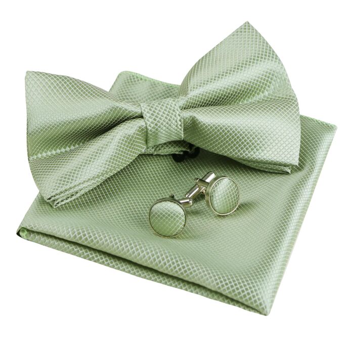 Набір краватка-метелик, запонки та хустинка Alizeal для чоловіків (054-Salbeigrün)