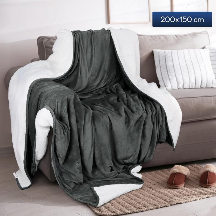 Плед Sherpa від Utopia Bedding, сірий, 200 x 150 см: теплий, м'який, двосторонній плед з плюшевого флісу для ліжка, дивана, кемпінгу та подорожей