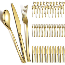 Berglander Gold Wedding Cutlery Set 60pcs Service for 20, Titanium Coated Stainless Steel Cutlery Set, Gold Spoon Fork Knife Set for Home, Wedding, Restaurant, Dishwasher Safe
