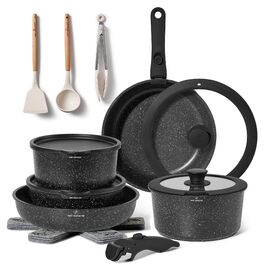 Набір кухонного посуду Just Perfecto 18 предметів з антипригарним покриттям, знімні ручки, для всіх типів плит (індукція), без PFOA, чорний