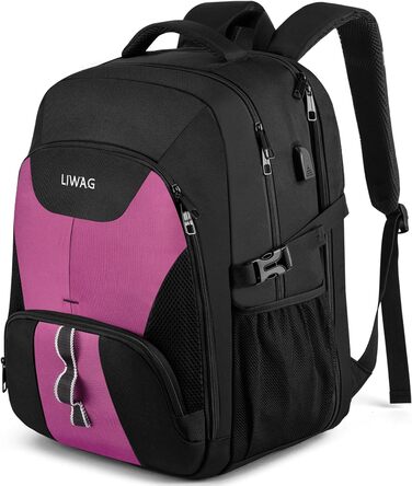 Жіночий рюкзак LIWAG 50L, водовідштовхувальний, з відділенням для ноутбука 17 дюймів, USB-порт, антикрадійний, для роботи, подорожей, школи, фіолетовий