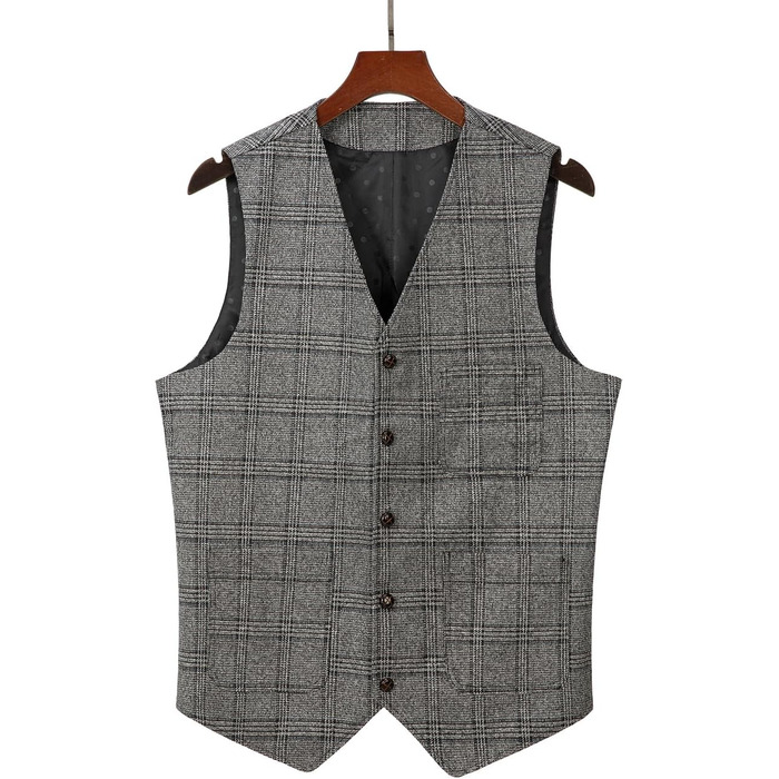 Оливковий костюм для чоловіків Wete, елегантний, в клітинку, приталений, з вовни, твід, для весілля (сірий, L)