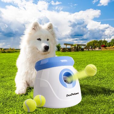 Автоматична машинка для метання м'ячів Pet Prime для собак, 10-40 футів, з 6 тенісними м'ячами (2,5''), для великих собак, синя