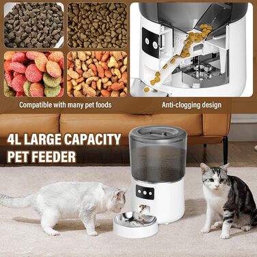 Автоматичний годівниця для котів та собак, 4л, з мискою з нержавіючої сталі, програмування до 10 прийомів їжі на день