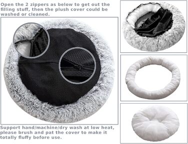 Крісло-гніздо для собак XXXL, кругле, знімний, пральний чохол, анти-тривожне, штучне хутро, м'яке, комфортне, пухнасте ліжко для домашніх тварин (115 см, сірий)