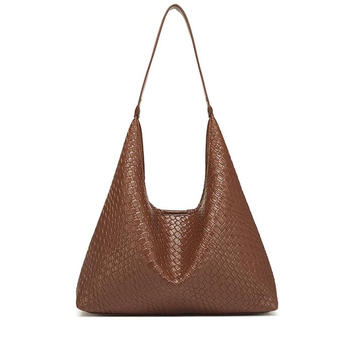Жіноча сумка-хобо з екошкіри, велика місткість, плечова сумка з ручкою (коричнева)