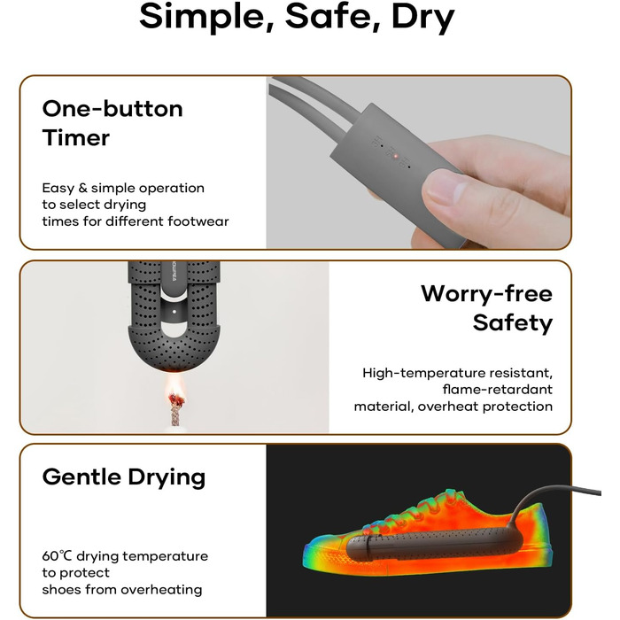 Електрична сушарка для взуття Snowpea: сушарка для черевиків, усунення запаху, автоматичне вимкнення (сірий)